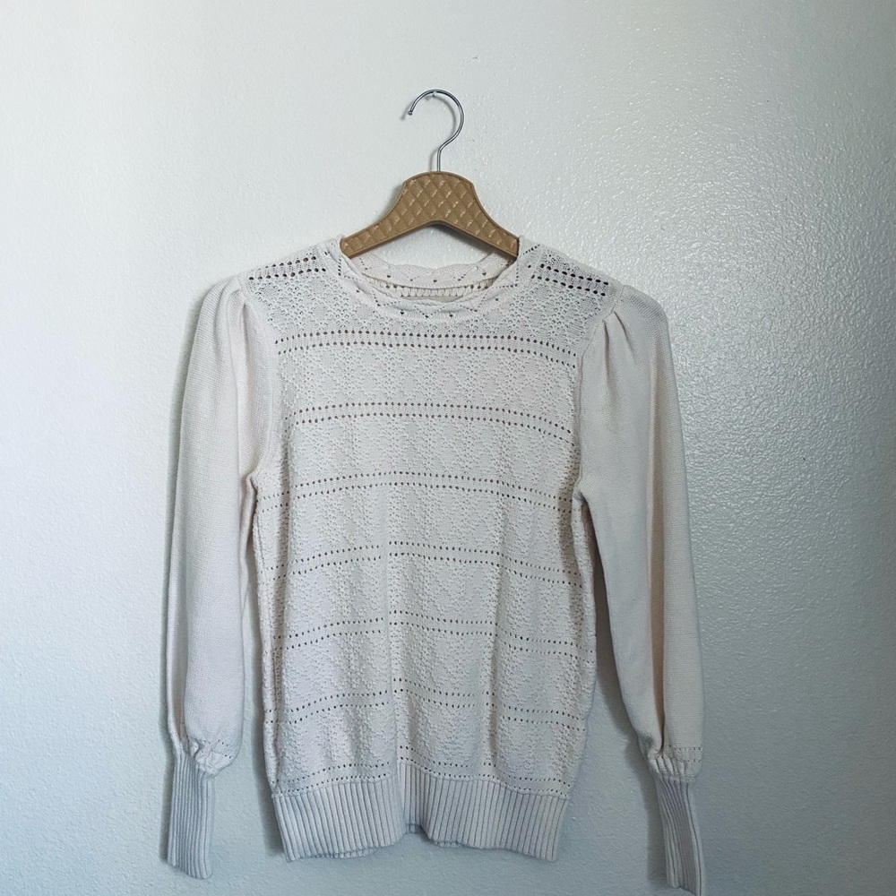 LOFT Ivory Textured Crew Neck Sweater